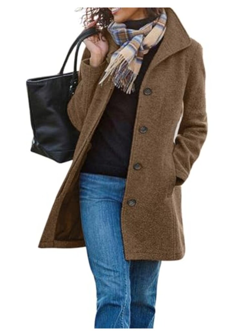Wool Blend Pea Coat Stand Collar Single Breasted Mid Thigh Winter Coat